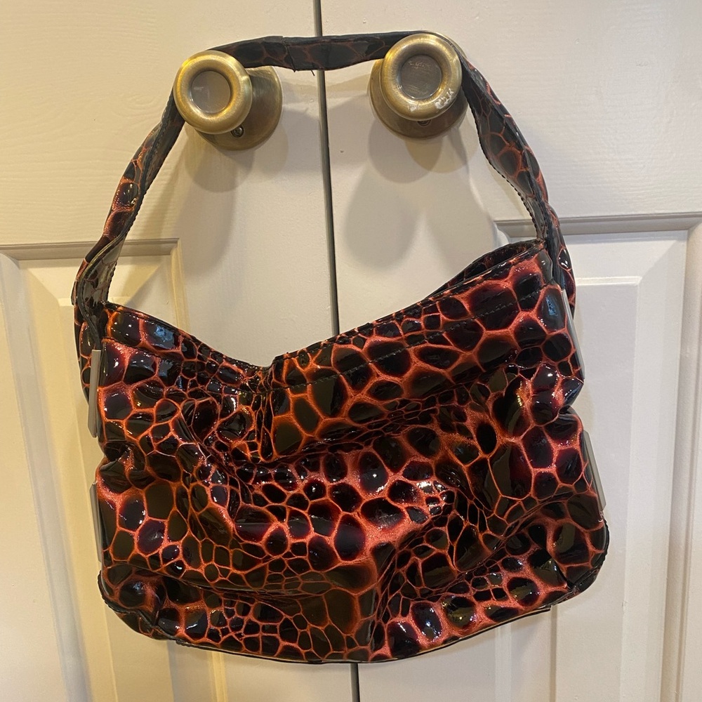 NICOLI Silver, Black, and Red Handbag